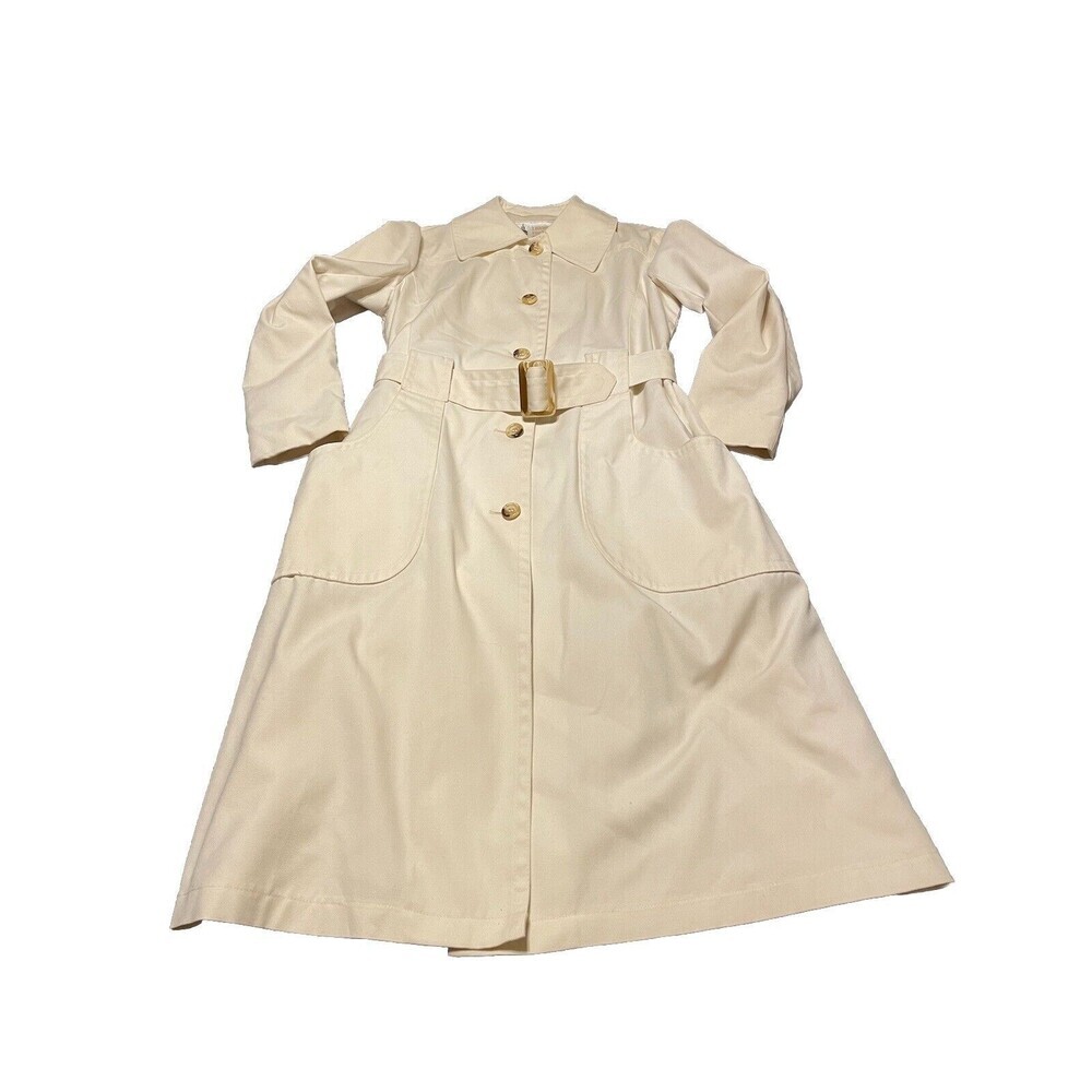 London Fog Off White Maincoat Trench Coat Faux Tortoise Buttons & Buckle - Picture 11 of 16